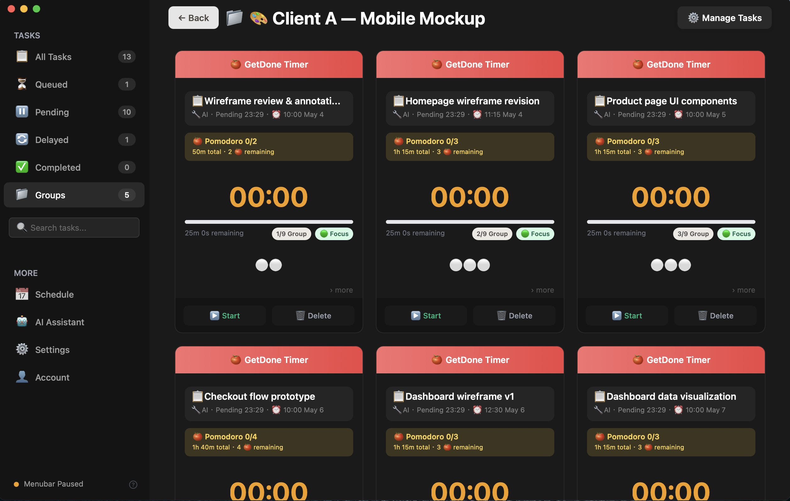 Client A — all 9 tasks