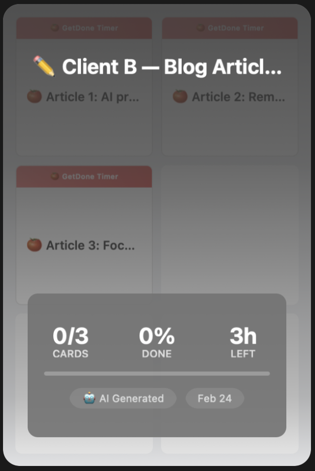 Client B — Blog Articles group card