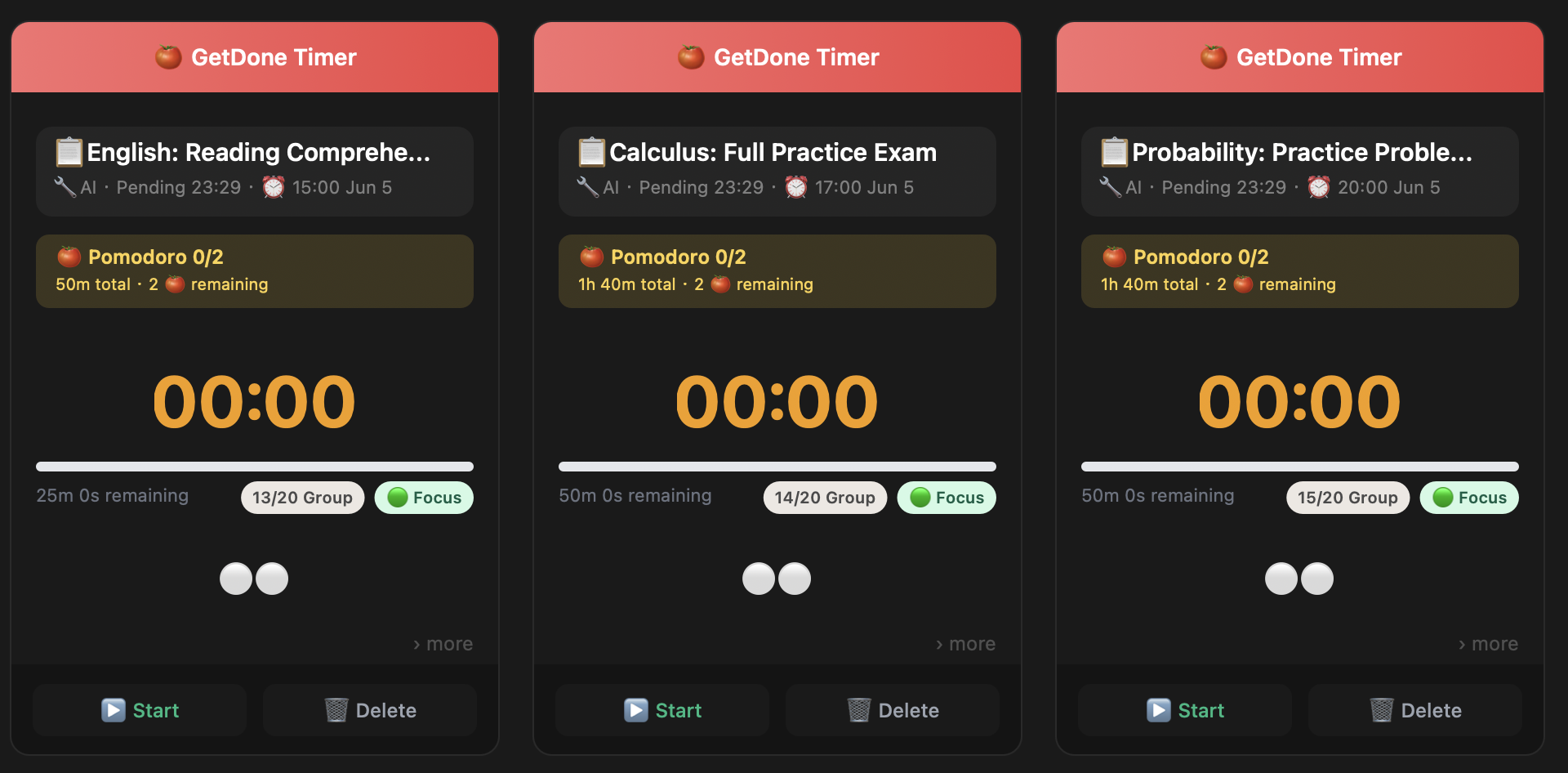 Day 5 — Reading Comprehension, Calculus Full Exam, Probability Practice