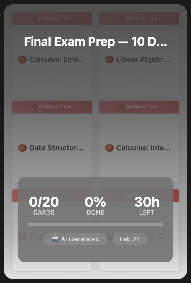 Final Exam Prep group card — 20 sessions, 30h